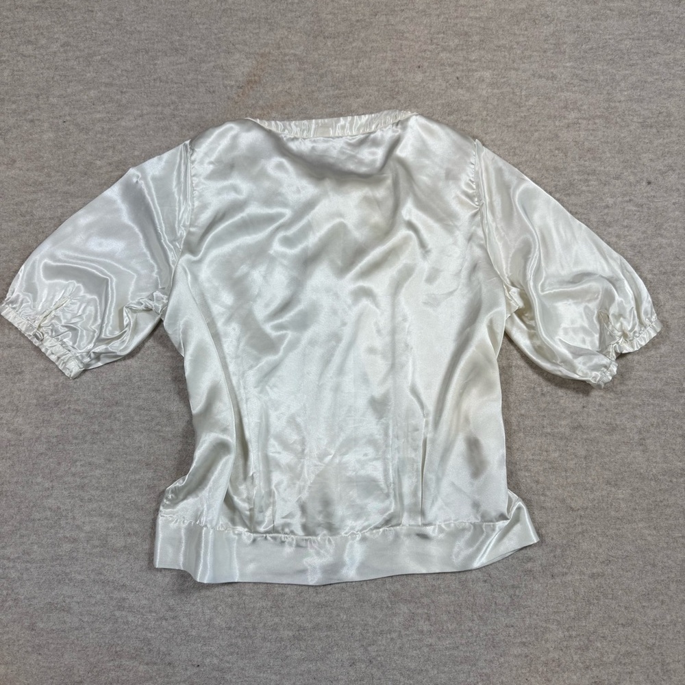 BCBGMaxAzria Cream Satin Blouse with Bow Detail - Picture 3 of 4